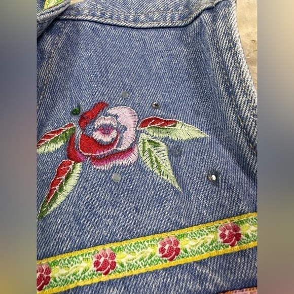 Bill Blass 90s Vintage Floral Embroidered Rhinestone Denim Jean Vest Size medium - Picture 2 of 10